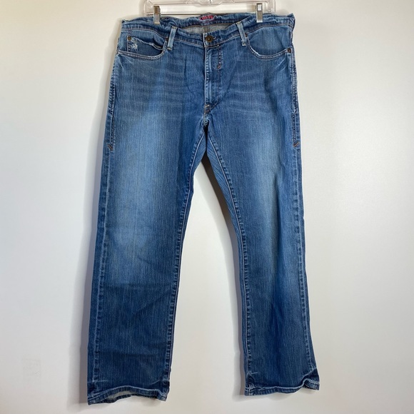 Levis Red Collection Mens Slim Straight Jeans 38x32 Distressed Denim Limited Ed - Picture 14 of 14